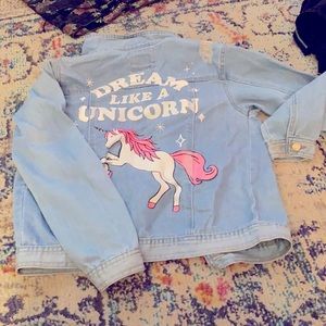 Girls Forever 21  Denim jacket Unicorn size 12